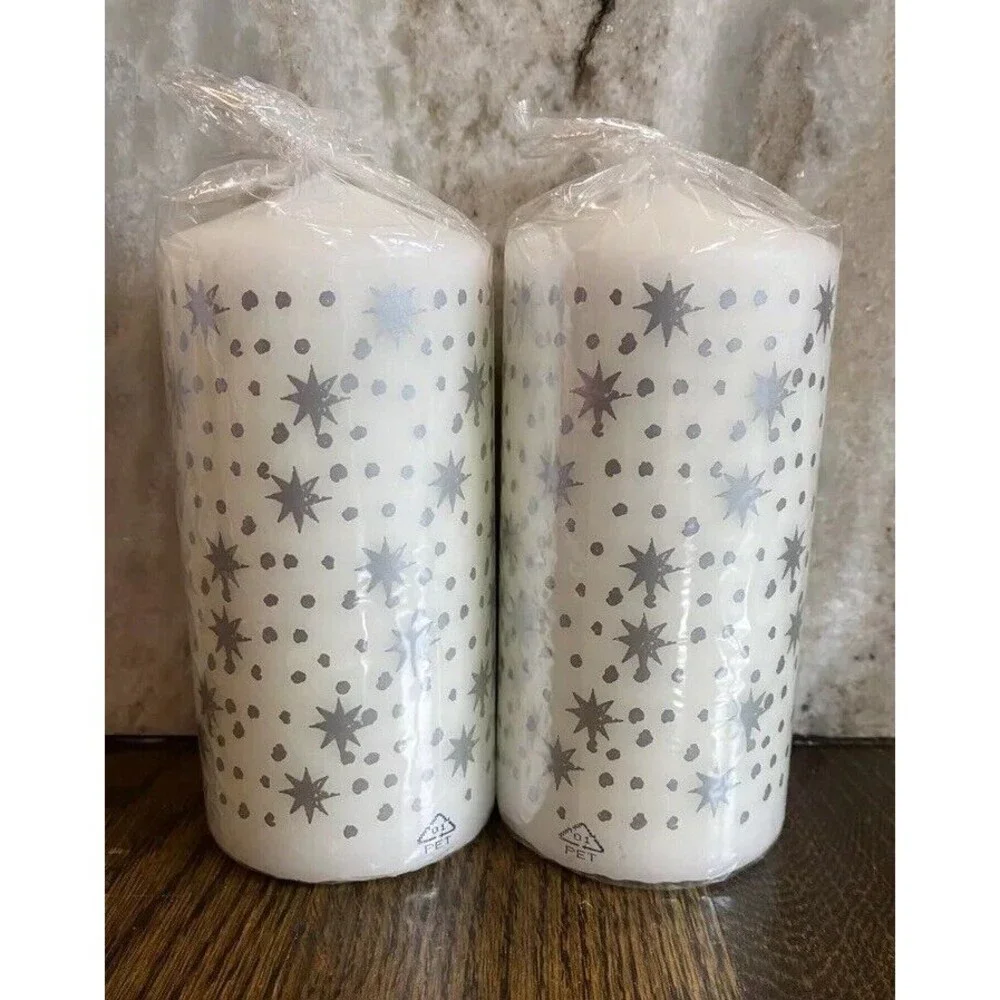 Ikea Vinterfint Candle Set of 2 Silver Star Pillar 605.518.95 Unscented